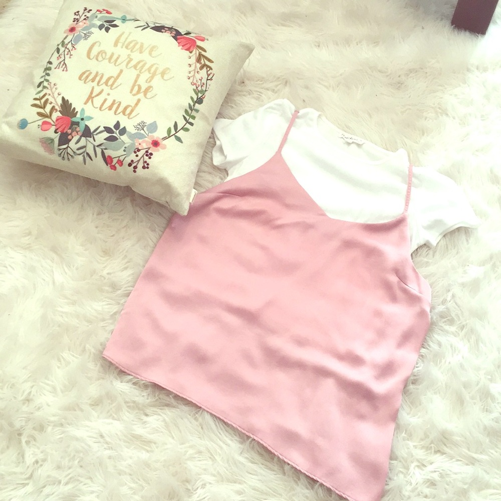 90’s Style Silky Pink Tank and White Tee